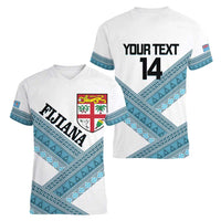 Custom Fiji Tapa Rugby 2025 Women V-Neck T-Shirt Go Champions Fijiana LT14 - Polynesian Pride