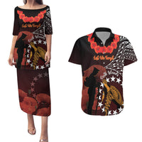 Cook Islands ANZAC Day Couples Matching Puletasi and Hawaiian Shirt Poppies With Sea Turtle LT14 Red - Polynesian Pride