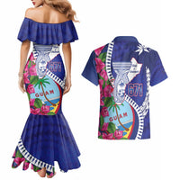 Biba Guam Liberation Day Couples Matching Mermaid Dress and Hawaiian Shirt Tano y Chamoru Latte Stone Blue LT14 - Polynesian Pride