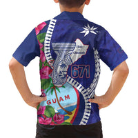 Biba Guam Liberation Day Family Matching Off Shoulder Maxi Dress and Hawaiian Shirt Tano y Chamoru Latte Stone Blue LT14 - Polynesian Pride