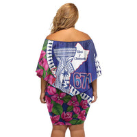 Biba Guam Liberation Day Family Matching Off Shoulder Short Dress and Hawaiian Shirt Tano y Chamoru Latte Stone Blue LT14 - Polynesian Pride