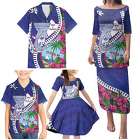 Biba Guam Liberation Day Family Matching Puletasi and Hawaiian Shirt Tano y Chamoru Latte Stone Blue LT14 - Polynesian Pride