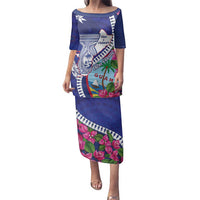 Biba Guam Liberation Day Family Matching Puletasi and Hawaiian Shirt Tano y Chamoru Latte Stone Blue LT14 Mom's Dress Blue - Polynesian Pride