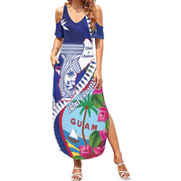 Biba Guam Liberation Day Family Matching Summer Maxi Dress and Hawaiian Shirt Tano y Chamoru Latte Stone Blue LT14 Mom's Dress Blue - Polynesian Pride