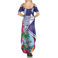 Biba Guam Liberation Day Family Matching Summer Maxi Dress and Hawaiian Shirt Tano y Chamoru Latte Stone Blue LT14 - Polynesian Pride