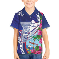 Biba Guam Liberation Day Family Matching Summer Maxi Dress and Hawaiian Shirt Tano y Chamoru Latte Stone Blue LT14 Son's Shirt Blue - Polynesian Pride
