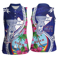Biba Guam Liberation Day Women Sleeveless Polo Shirt Tano y Chamoru Latte Stone Blue LT14 - Polynesian Pride