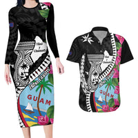 Biba Guam Liberation Day Couples Matching Long Sleeve Bodycon Dress and Hawaiian Shirt Tano y Chamoru Latte Stone Black LT14 Black - Polynesian Pride