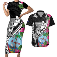 Biba Guam Liberation Day Couples Matching Short Sleeve Bodycon Dress and Hawaiian Shirt Tano y Chamoru Latte Stone Black LT14 Black - Polynesian Pride