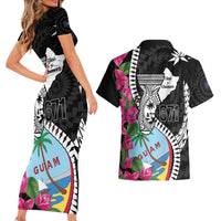 Biba Guam Liberation Day Couples Matching Short Sleeve Bodycon Dress and Hawaiian Shirt Tano y Chamoru Latte Stone Black LT14 - Polynesian Pride