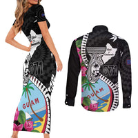 Biba Guam Liberation Day Couples Matching Short Sleeve Bodycon Dress and Long Sleeve Button Shirt Tano y Chamoru Latte Stone Black LT14 - Polynesian Pride