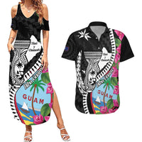 Biba Guam Liberation Day Couples Matching Summer Maxi Dress and Hawaiian Shirt Tano y Chamoru Latte Stone Black LT14 Black - Polynesian Pride