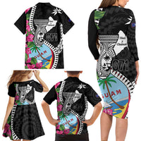 Biba Guam Liberation Day Family Matching Long Sleeve Bodycon Dress and Hawaiian Shirt Tano y Chamoru Latte Stone Black LT14 - Polynesian Pride