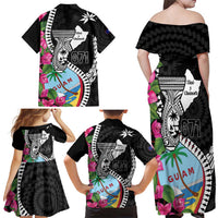 Biba Guam Liberation Day Family Matching Off Shoulder Maxi Dress and Hawaiian Shirt Tano y Chamoru Latte Stone Black LT14 - Polynesian Pride