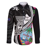 Biba Guam Liberation Day Family Matching Off Shoulder Maxi Dress and Hawaiian Shirt Tano y Chamoru Latte Stone Black LT14 Dad's Shirt - Long Sleeve Black - Polynesian Pride
