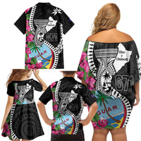 Biba Guam Liberation Day Family Matching Off Shoulder Short Dress and Hawaiian Shirt Tano y Chamoru Latte Stone Black LT14 - Polynesian Pride