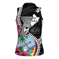 Biba Guam Liberation Day Women Sleeveless Polo Shirt Tano y Chamoru Latte Stone Black LT14 - Polynesian Pride