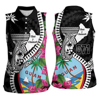 Biba Guam Liberation Day Women Sleeveless Polo Shirt Tano y Chamoru Latte Stone Black LT14 - Polynesian Pride