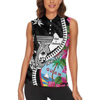 Biba Guam Liberation Day Women Sleeveless Polo Shirt Tano y Chamoru Latte Stone Black LT14 - Polynesian Pride