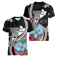 Biba Guam Liberation Day Women V-Neck T-Shirt Tano y Chamoru Latte Stone Black LT14 - Polynesian Pride