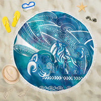 Kuri Dog Waka New Zealand Matariki Beach Blanket Ocean Sharks Maori Tattoo LT14 One Size 150cm Blue - Polynesian Pride