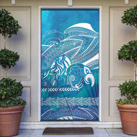 Kuri Dog Waka New Zealand Matariki Door Cover Ocean Sharks Maori Tattoo LT14 Blue - Polynesian Pride