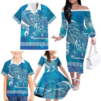 Kuri Dog Waka New Zealand Matariki Family Matching Off The Shoulder Long Sleeve Dress and Hawaiian Shirt Ocean Sharks Maori Tattoo LT14 - Polynesian Pride