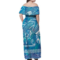 Kuri Dog Waka New Zealand Matariki Family Matching Off Shoulder Maxi Dress and Hawaiian Shirt Ocean Sharks Maori Tattoo LT14 - Polynesian Pride