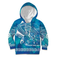 Kuri Dog Waka New Zealand Matariki Kid Hoodie Ocean Sharks Maori Tattoo LT14 Hoodie Blue - Polynesian Pride