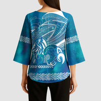 Kuri Dog Waka New Zealand Matariki Kimono Sleeve Blouse Ocean Sharks Maori Tattoo LT14 - Polynesian Pride
