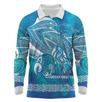 Kuri Dog Waka New Zealand Matariki Long Sleeve Polo Shirt Ocean Sharks Maori Tattoo LT14 Blue - Polynesian Pride