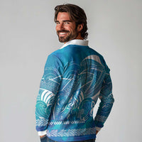 Kuri Dog Waka New Zealand Matariki Long Sleeve Polo Shirt Ocean Sharks Maori Tattoo LT14 - Polynesian Pride