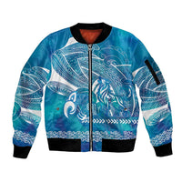 Kuri Dog Waka New Zealand Matariki Sleeve Zip Bomber Jacket Ocean Sharks Maori Tattoo LT14 Unisex Blue - Polynesian Pride
