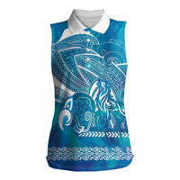 Kuri Dog Waka New Zealand Matariki Women Sleeveless Polo Shirt Ocean Sharks Maori Tattoo LT14 Female Blue - Polynesian Pride