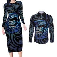 Tuna Eel New Zealand Matariki Couples Matching Long Sleeve Bodycon Dress and Long Sleeve Button Shirt He Piko He Taniwha Maori Pattern LT14 Purple - Polynesian Pride