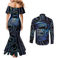 Tuna Eel New Zealand Matariki Couples Matching Mermaid Dress and Long Sleeve Button Shirt He Piko He Taniwha Maori Pattern LT14 - Polynesian Pride