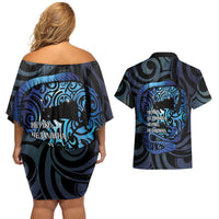 Tuna Eel New Zealand Matariki Couples Matching Off Shoulder Short Dress and Hawaiian Shirt He Piko He Taniwha Maori Pattern LT14 - Polynesian Pride