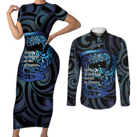 Tuna Eel New Zealand Matariki Couples Matching Short Sleeve Bodycon Dress and Long Sleeve Button Shirt He Piko He Taniwha Maori Pattern LT14 Purple - Polynesian Pride