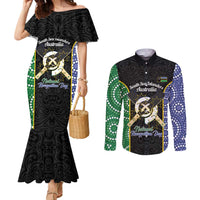 Personalised South Sea Islanders National Recognition Day Couples Matching Mermaid Dress and Long Sleeve Button Shirt Australia Aboriginal Vanuatu Pig Tusk LT14 Black - Polynesian Pride