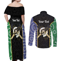 Personalised South Sea Islanders National Recognition Day Couples Matching Off Shoulder Maxi Dress and Long Sleeve Button Shirt Australia Aboriginal Vanuatu Pig Tusk LT14 - Polynesian Pride