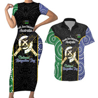 Personalised South Sea Islanders National Recognition Day Couples Matching Short Sleeve Bodycon Dress and Hawaiian Shirt Australia Aboriginal Vanuatu Pig Tusk LT14 Black - Polynesian Pride