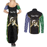 Personalised South Sea Islanders National Recognition Day Couples Matching Summer Maxi Dress and Long Sleeve Button Shirt Australia Aboriginal Vanuatu Pig Tusk LT14 - Polynesian Pride