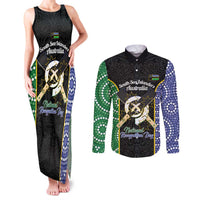 Personalised South Sea Islanders National Recognition Day Couples Matching Tank Maxi Dress and Long Sleeve Button Shirt Australia Aboriginal Vanuatu Pig Tusk LT14 Black - Polynesian Pride