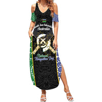 Personalised South Sea Islanders National Recognition Day Family Matching Summer Maxi Dress and Hawaiian Shirt Australia Aboriginal Vanuatu Pig Tusk LT14 Mom's Dress Black - Polynesian Pride