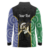 Personalised South Sea Islanders National Recognition Day Long Sleeve Polo Shirt Australia Aboriginal Vanuatu Pig Tusk LT14 - Polynesian Pride