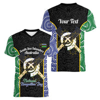 Personalised South Sea Islanders National Recognition Day Women V-Neck T-Shirt Australia Aboriginal Vanuatu Pig Tusk LT14 - Polynesian Pride