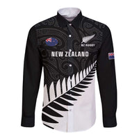 New Zealand Silver Fern Rugby Long Sleeve Button Shirt All Black Go Champions Maori Pattern LT14
