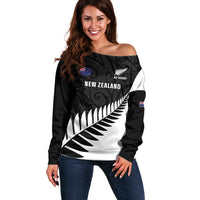 New Zealand Silver Fern Rugby Off Shoulder Sweater All Black Go Champions Maori Pattern LT14