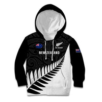 Personalised New Zealand Silver Fern Rugby Kid Hoodie All Black Go Champions Maori Pattern LT14 Hoodie Black - Polynesian Pride