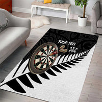 Personalised New Zealand Darts Area Rug Silver Fern Aotearoa Maori Pattern - Polynesian Pride